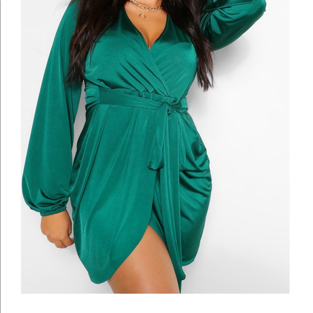 Boohoo Plus Slinky Belted Wrap Dress